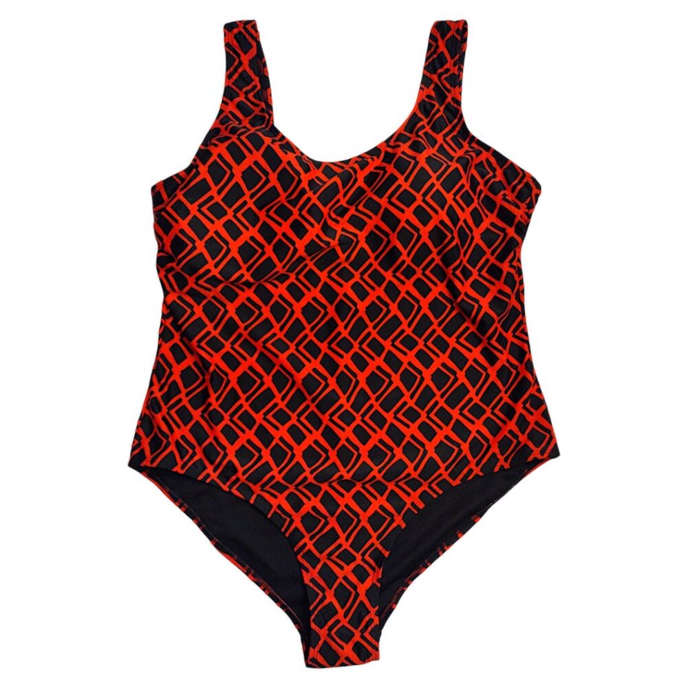 Emily B Originals Red/Black Geometric One Piece Swimsuit, Size 20W